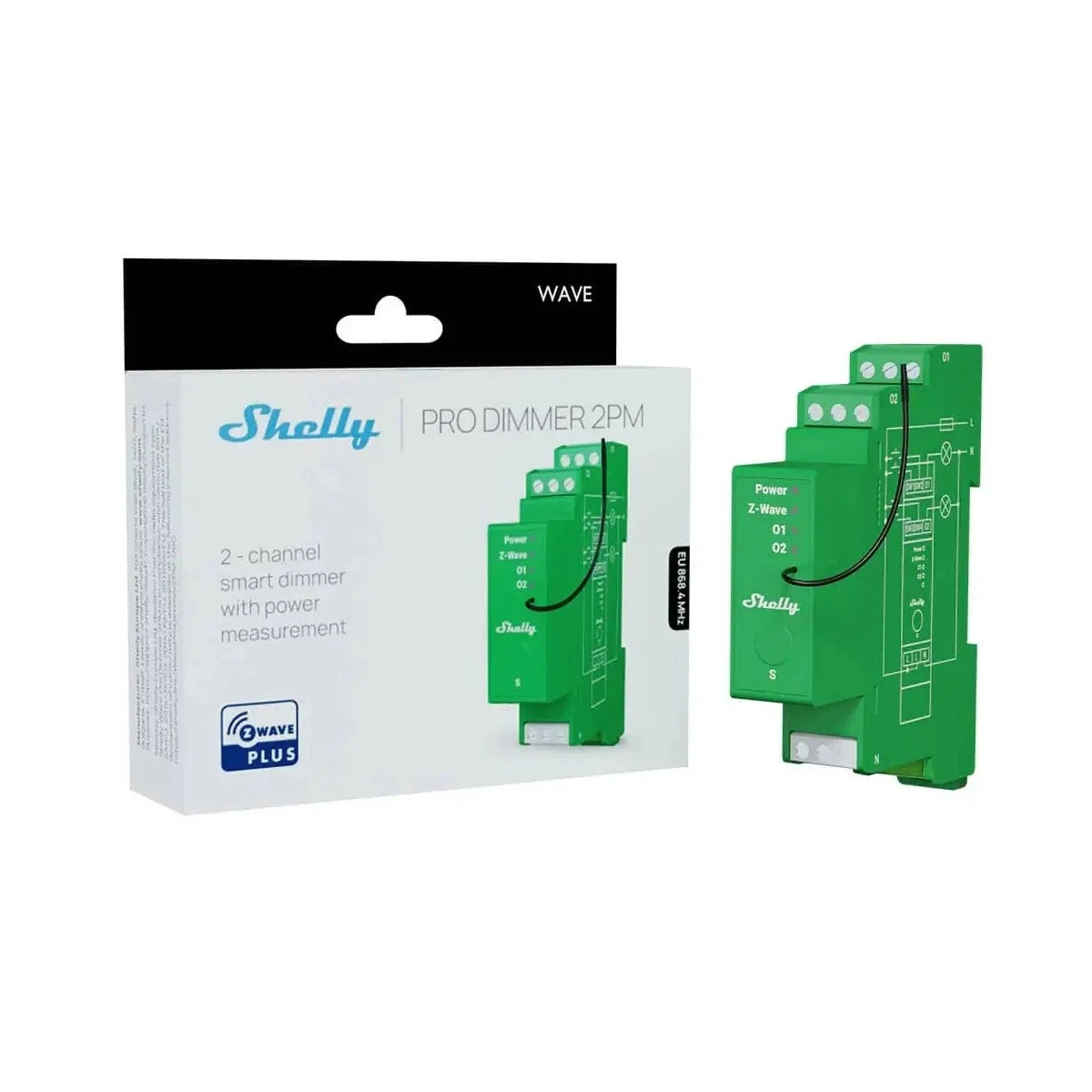 Shelly Wave PRO Dimmer 2 PM Stmívač na DIN lištu Shelly Wave PRO Dimmer 2 PM Stmívač na DIN lištu